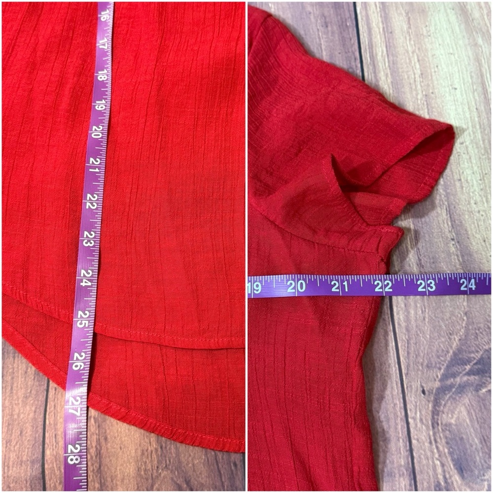 Liz Claiborne Size Large Red Short Sleeve Tie Front Blouse - Picture 12 of 12